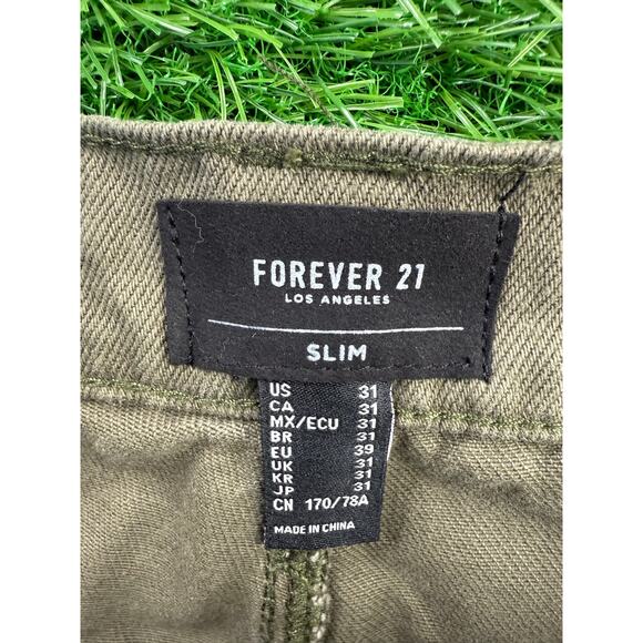 Forever 21 Mens 31 Slim Wallet Chain Cargo Pants Olive Twill Streetwear Casual - Picture 3 of 12